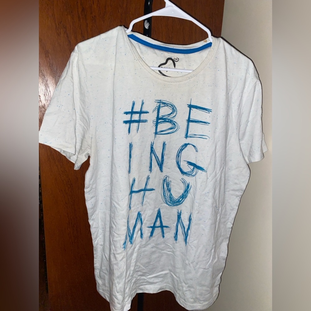 White T-Shirt with Blue Print